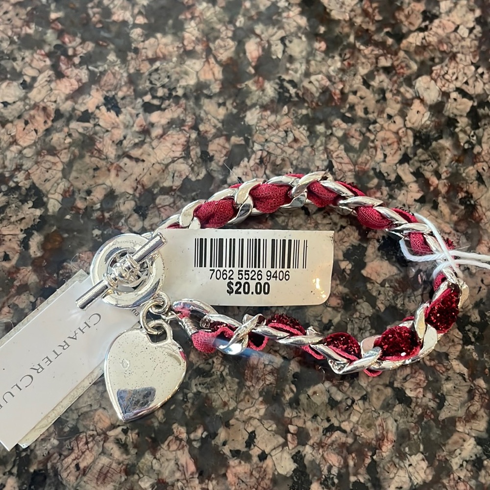 Charter club silver bracelet with red thread.  NWT